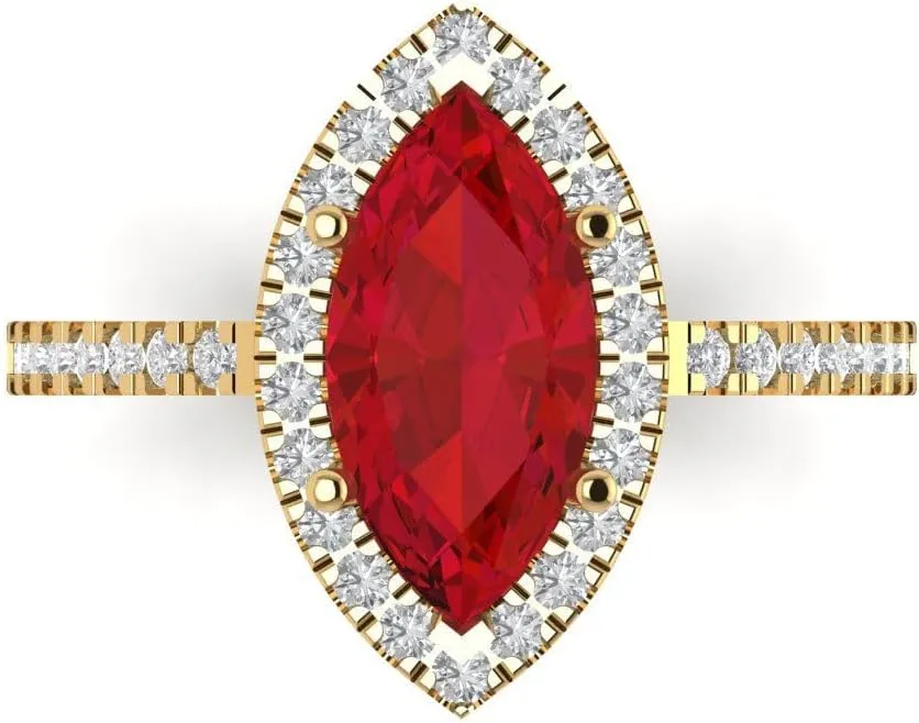 Cut With Simulated Diamond Halo Accents in Solid 18K Yellow Gold - ooze six Promise Ring for Women - Bridal Gift (Size) Clara Pucci 2.38 ct Simulated Ruby Engagement Ring - Marquise 