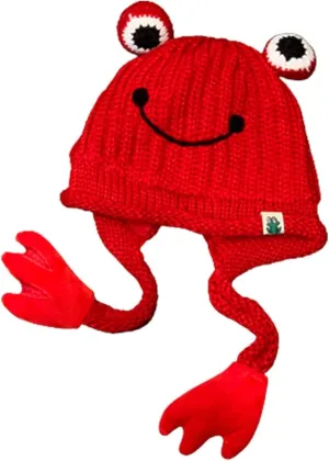 Cute Frog Hat Crochet Knitted Georgia maternal Winter Ear Protective Beanie Hat Big Eye Outdoors Autumn Cap Women's 