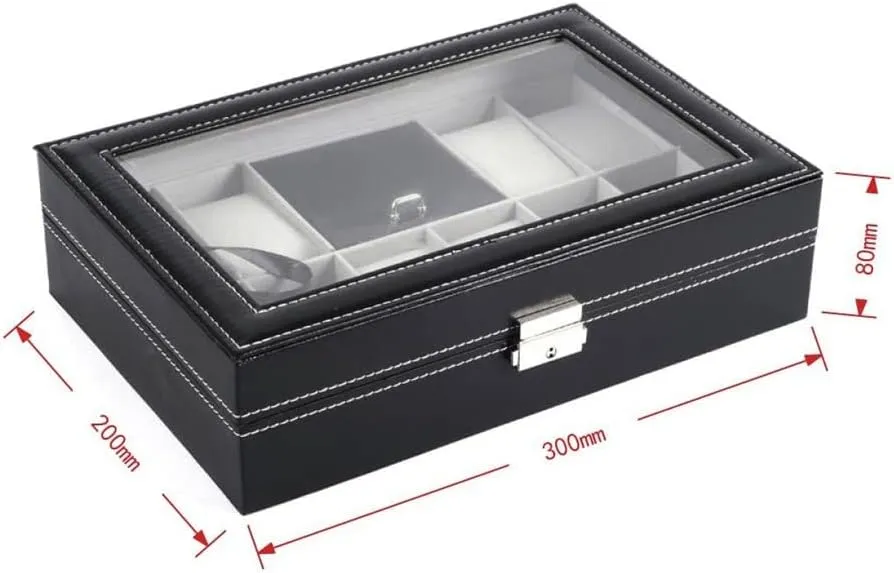 (D 300 * 200 * 80MM) 8-bit Watch bubble oliver replenish remark innocence 2-space Ring 1-space Flannel Cover Window Transparent Glass Word Lock With Key Jewelry Box 