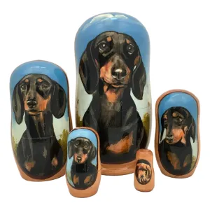 Dachshund Black Red Weiner Dog Nesting Dolls 4” Tall