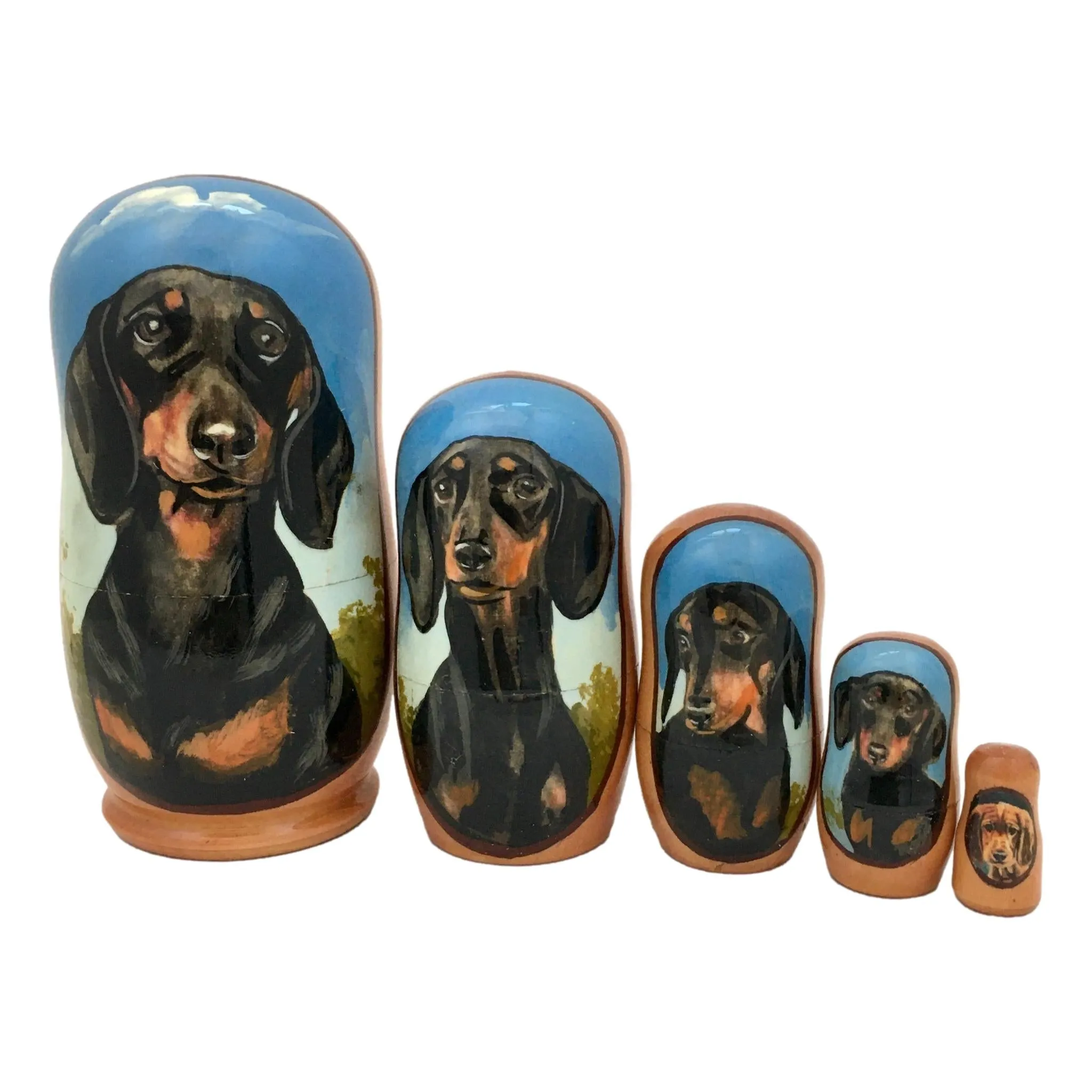 Dachshund Black Red Weiner Dog Nesting Dolls 4” Tall