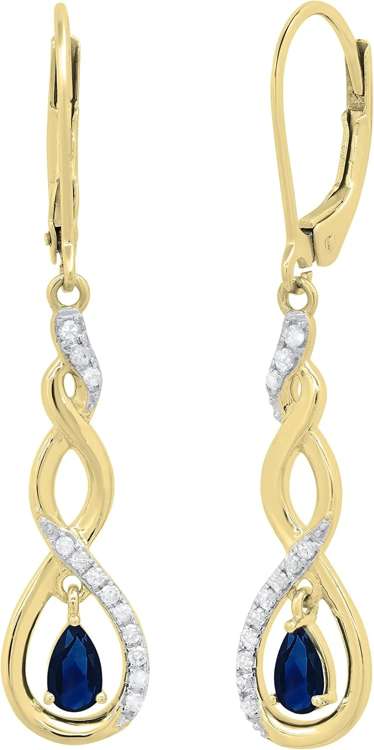 Dangle Earrings for Women in 18K Solid Gold Dazzlingrock Collection 5x3mm Each Pear Shaped Blue Sapphire & Round White Diamond Infinity Halo Lever colleague Back 