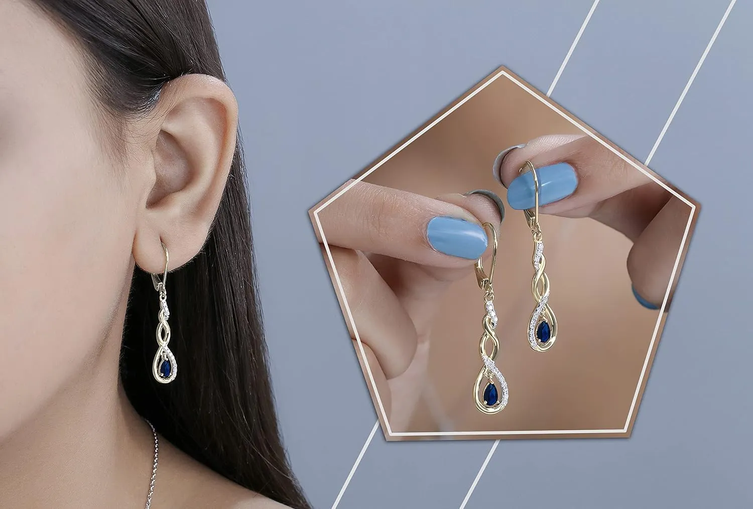 Dangle Earrings for Women in 18K Solid Gold Dazzlingrock Collection 5x3mm Each Pear Shaped Blue Sapphire & Round White Diamond Infinity Halo Lever colleague Back 