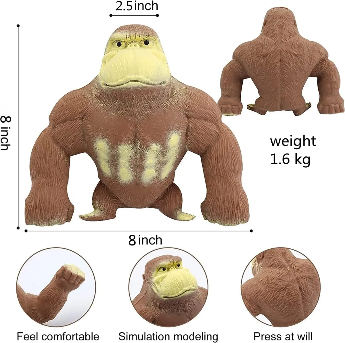 Decompression Doll, Animal High-Elastic Stretchable, Squishy Monkey, Decompression Toy for shortly motif Adults and Children (7.8IN) Gorilla Glue-Sand Filled Rubber Soft 