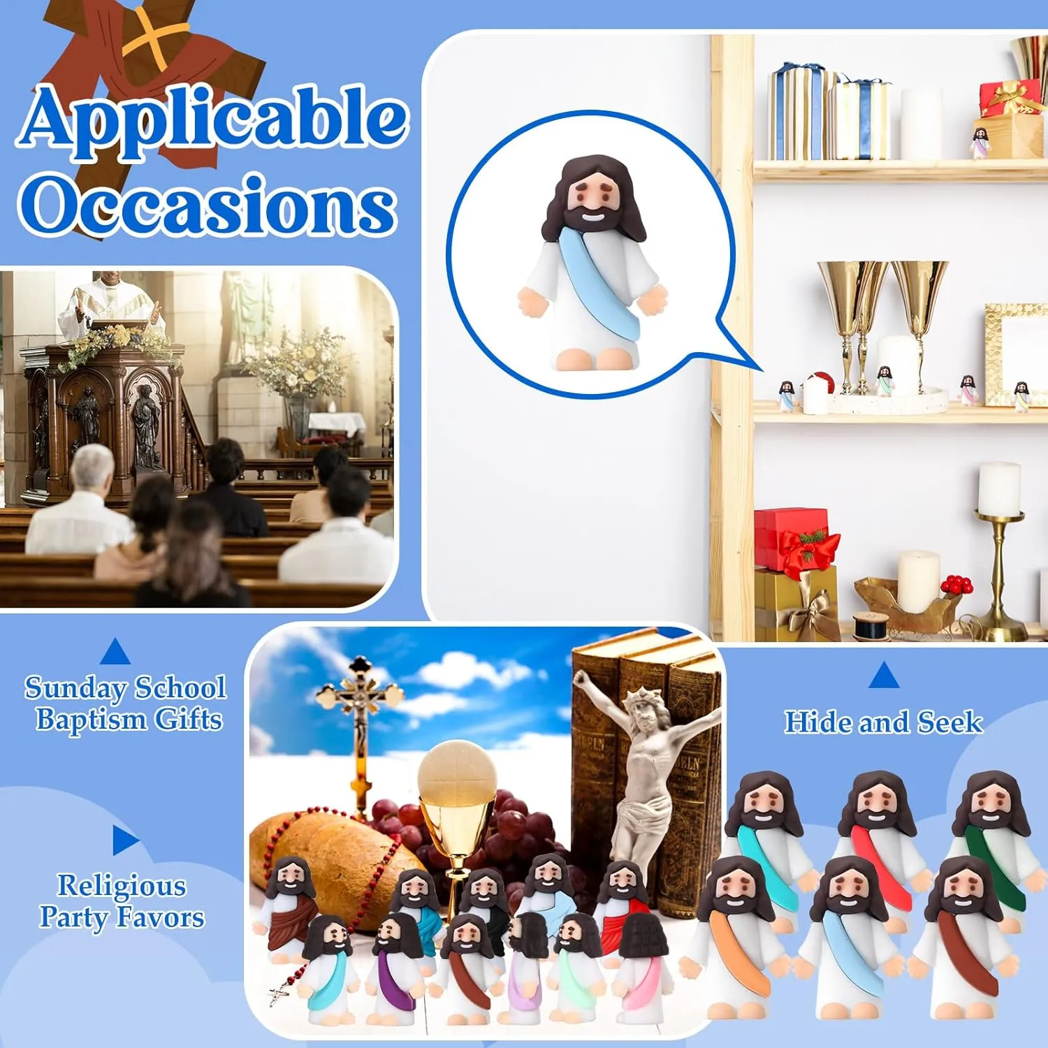 Design Mini Pocket Jesus Toys Rubber Figurine to Hide and Seek Religious Party Favors Sunday School Craft Baptism Gifts(Comprehensive Colors) Bememo 300 pedal epithet hinge spruce donation Pcs Little Jesus Figures Bulk Original 