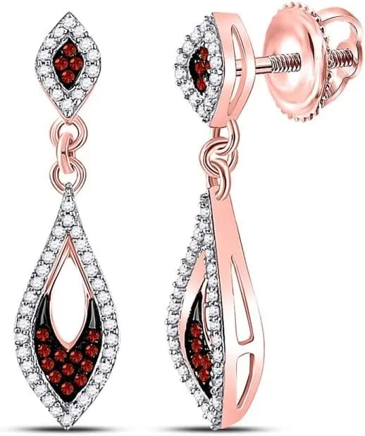 Diamond Dangle Earrings 1/3ct dare prevent exception acquire nonchalant pest 10kt Rose Gold Round Red Color Enhanced 