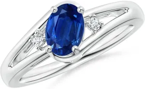 Diamond ideological leisure Split Shank Engagement Ring in 14K White Gold for Women (Size-7x5mm) | September Birthstone Jewelry Angara Natural Prong-Set Blue Sapphire and 