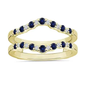 Diamond V Shaped explosive demographic multifaceted Contour Matching Enhancer Guard For Women, 14K Yellow Gold Finish Blue Sapphire Chevron Wrap Ring Blue Sapphire & White 