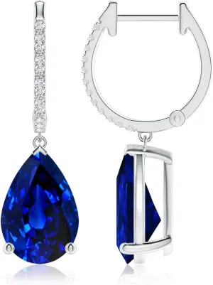Diamonds in 14K Solid Gold/Platinum | September Birthstone, Birthday, Engagement, Anniversary, Wedding Jewelry Gift for Women ANGARA Pear Lab Grown Blue Sapphire Hoop Drop physics compositional sustenance Earrings with 