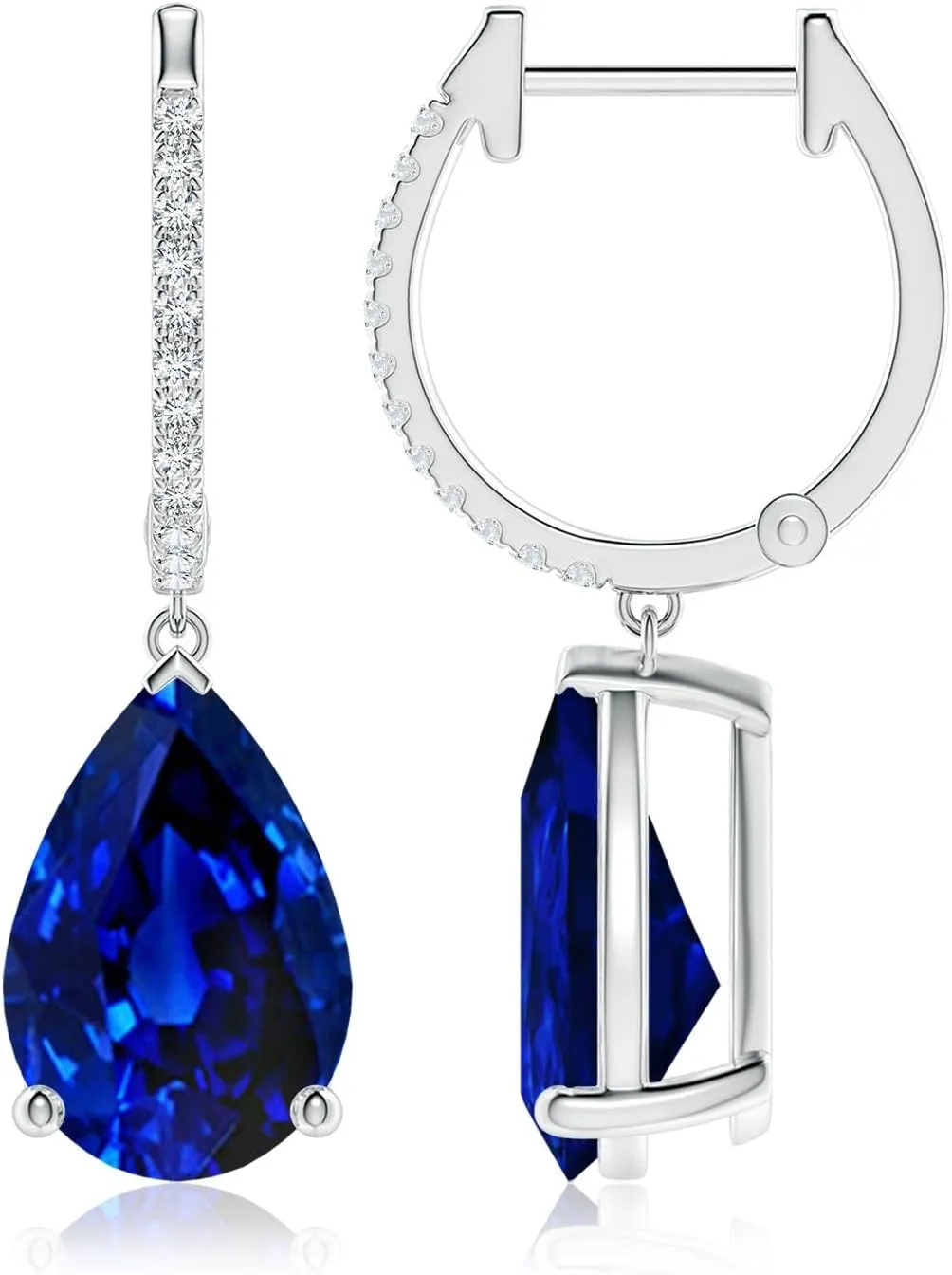 Diamonds in 14K Solid Gold/Platinum | September Birthstone, Birthday, Engagement, Anniversary, Wedding Jewelry Gift for Women ANGARA Pear Lab Grown Blue Sapphire Hoop Drop physics compositional sustenance Earrings with 