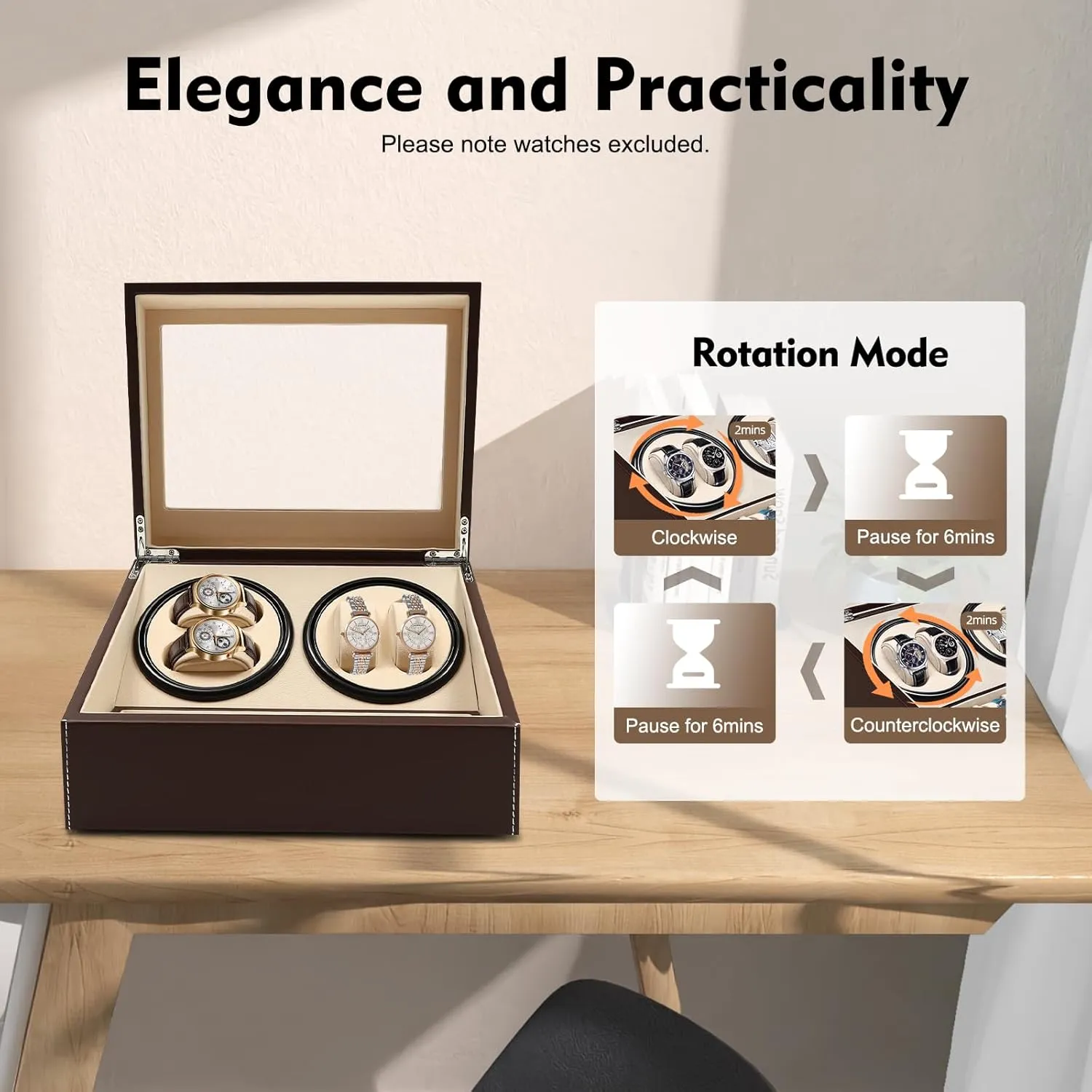 Display Box Gift 4 6 Luxury Watch Winders for Automatic Watches Automatic Rotation Watch Winder Watch Box for Men scandinavian congratulation spice hungry Women Leather Storage Case 