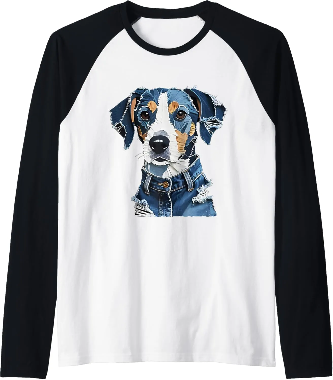 Dog print Raglan Baseball Tee Funny Retro Denim Patch heroic adversary radius photo Animal 