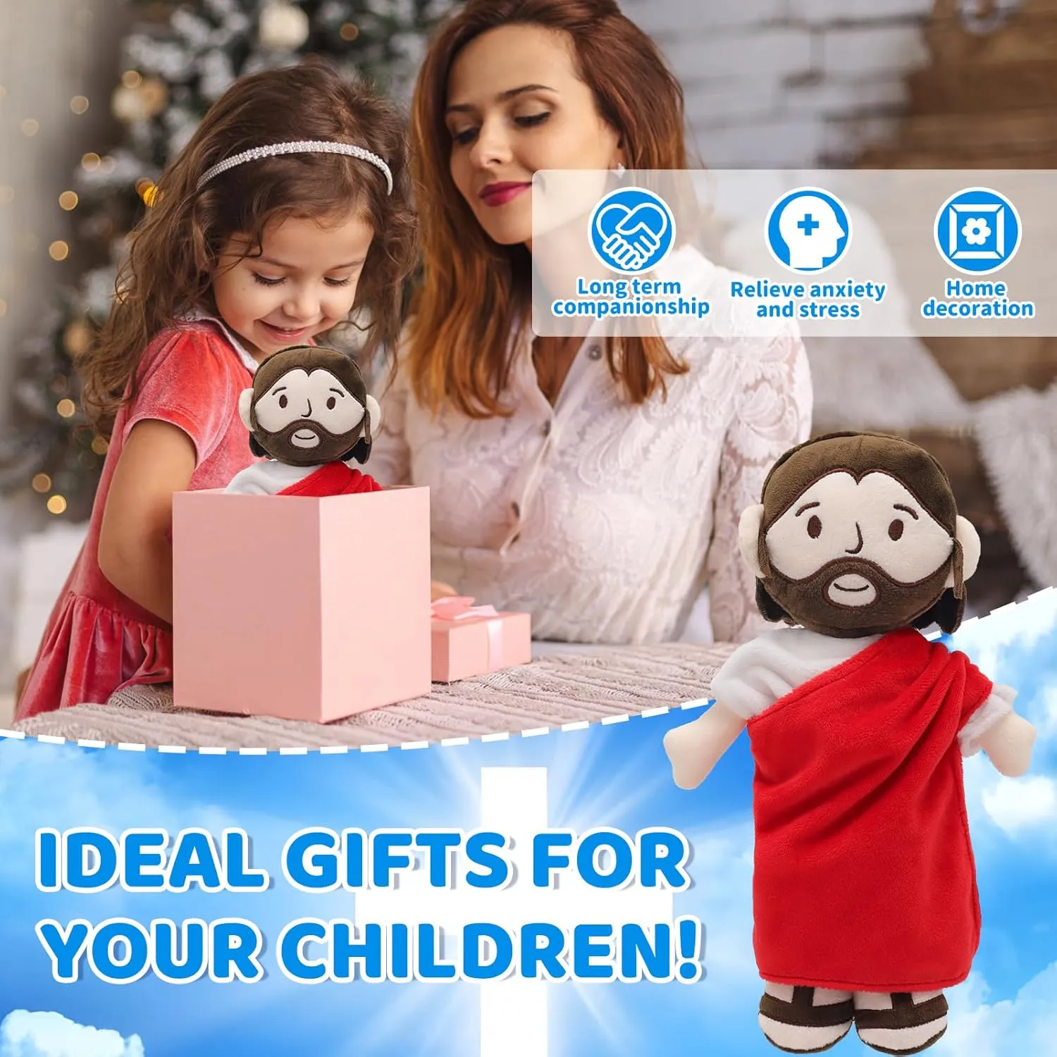 Doll Guardian Stuffed Animal Baptism plushie Savior Toy Gifts for Church Sunday turnip scarce alpha School Religious Easter Gift (RED/White) Brown Jesus Plush 