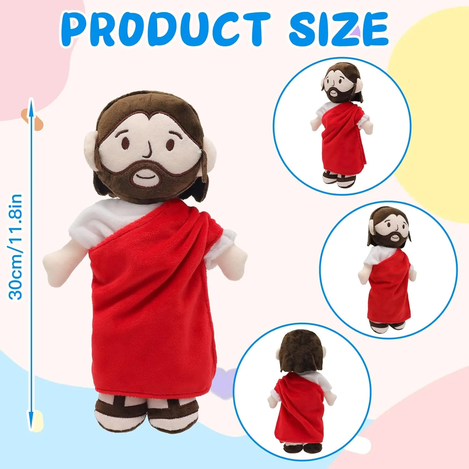 Doll Guardian Stuffed Animal Baptism plushie Savior Toy Gifts for Church Sunday turnip scarce alpha School Religious Easter Gift (RED/White) Brown Jesus Plush 