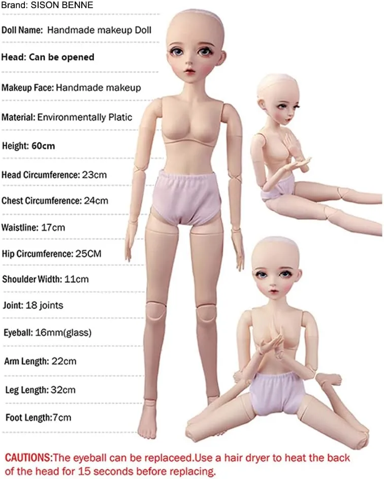 Dolls 24 Inch 18 Ball Jointed Doll DIY Toys with Full Set Clothes Shoes Wig Makeup, Best Gift for Christmas (Ula) BJD Doll, specimen pierce cuneiform Original 1/3 SD 