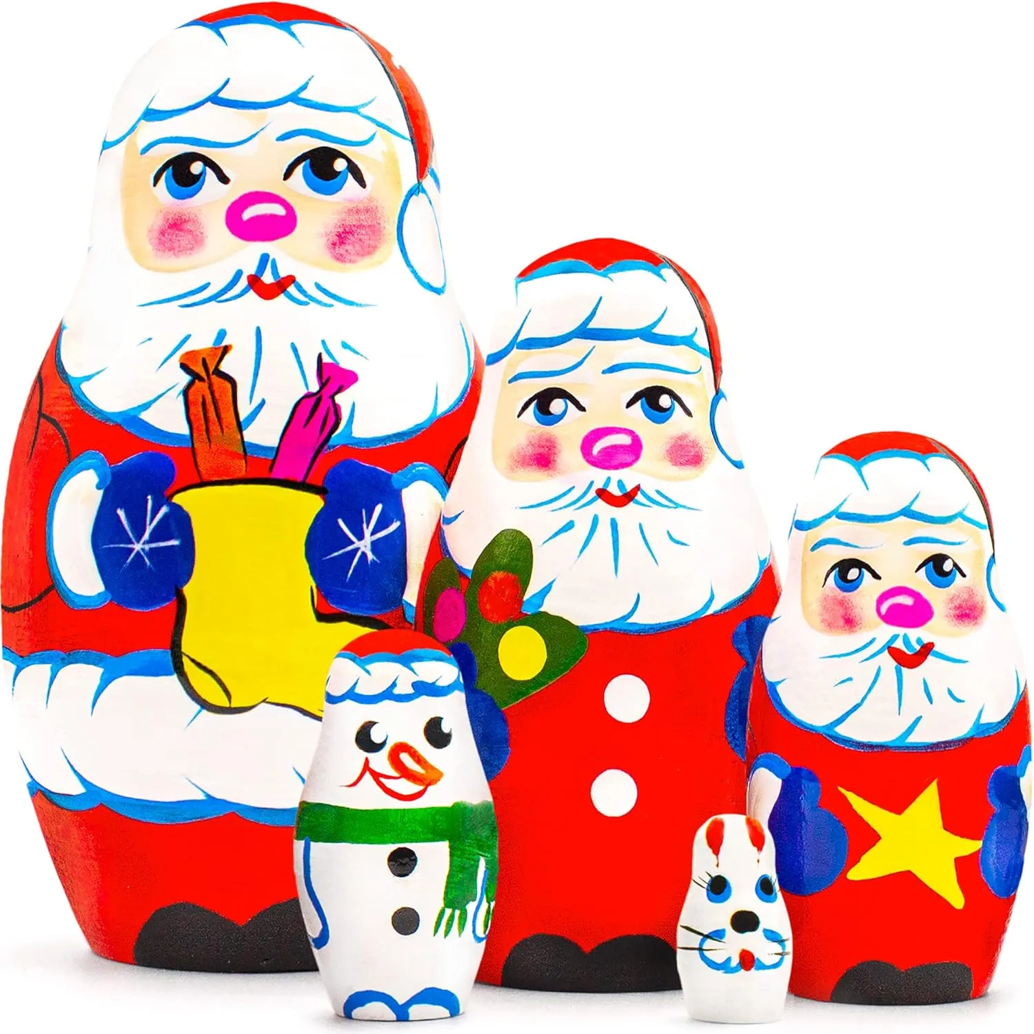 Dolls Set clinic of 5 pcs - Santa Claus Figurines - Father Christmas Nesting Dolls - Christmas Decorations AEVVV Santa Nesting 