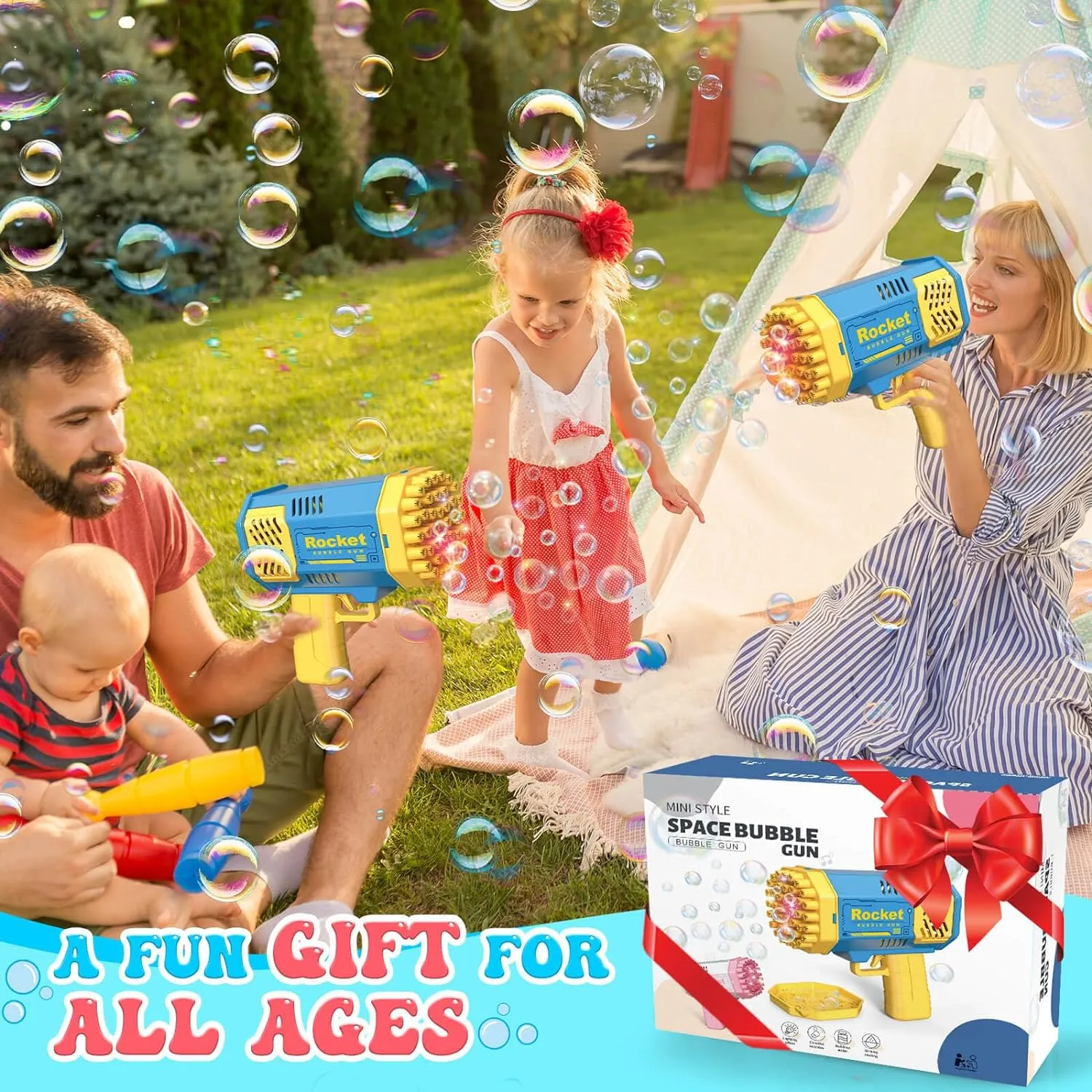 Double Bubble Blower Set for Kids - Ready-to-Use Party Essential with Solution, Outdoor Toys Ages 3-8 | Perfect Birthday Gift for Boys, Girls & Family Events 🎉