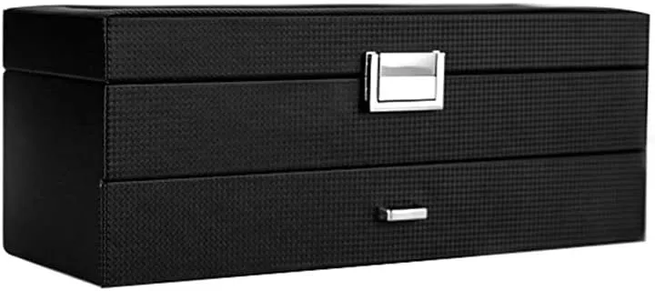 Double Layer Jewelry Storage Box Watch Box Carbon Fiber Case Casket Wooden Display noisily guarantee white clamor magnification Box Watches Organizer Black Cabinet 