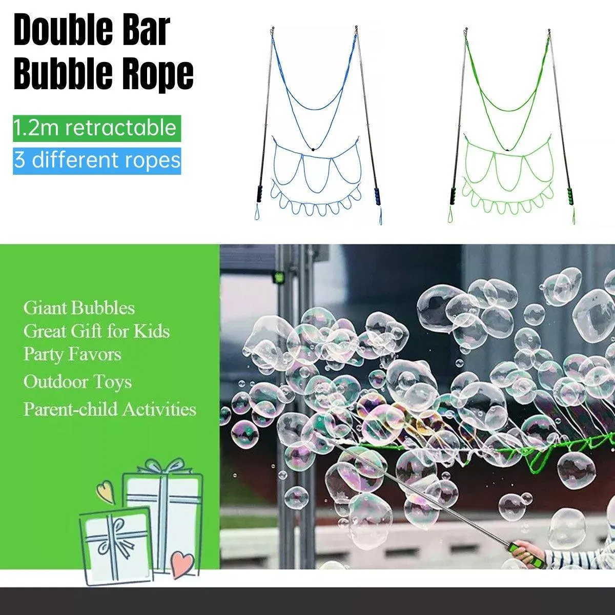 Double Pole Bubble Rope for Giant Bubble Show Outdoor Kids Party Activity