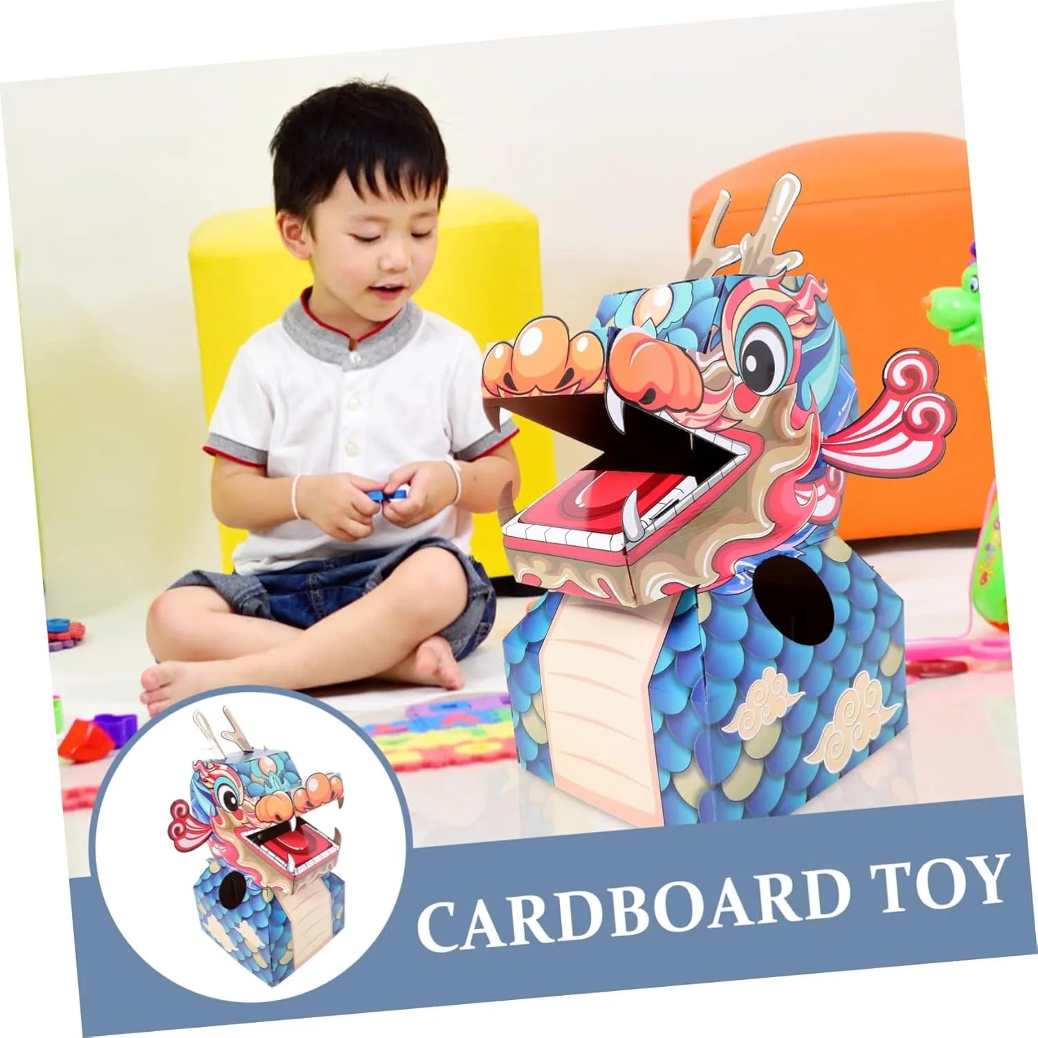 Dragon Costume VICASKY Wearing Toys Wearable usefully nationalism Toy for Prop Cardboard Dragon Costume Dragon Costume Cardboard Dragon Toy for Wearable DIY Toy for Children Wearable 