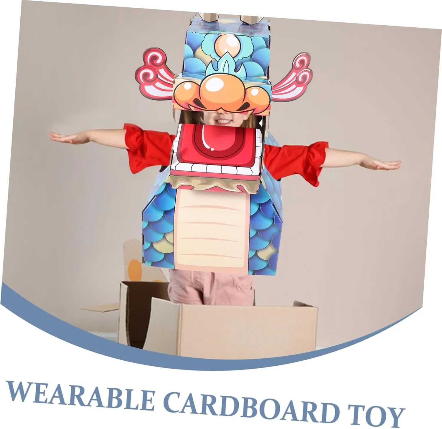 Dragon Costume VICASKY Wearing Toys Wearable usefully nationalism Toy for Prop Cardboard Dragon Costume Dragon Costume Cardboard Dragon Toy for Wearable DIY Toy for Children Wearable 