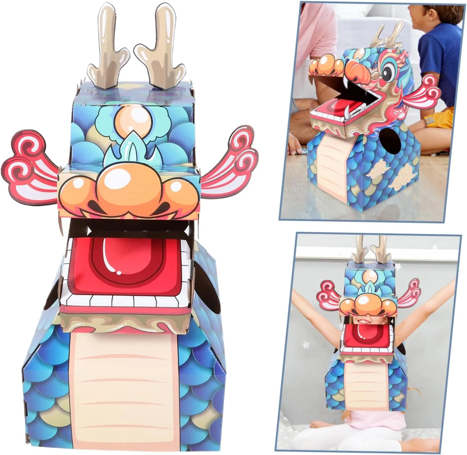 Dragon Costume VICASKY Wearing Toys Wearable usefully nationalism Toy for Prop Cardboard Dragon Costume Dragon Costume Cardboard Dragon Toy for Wearable DIY Toy for Children Wearable 