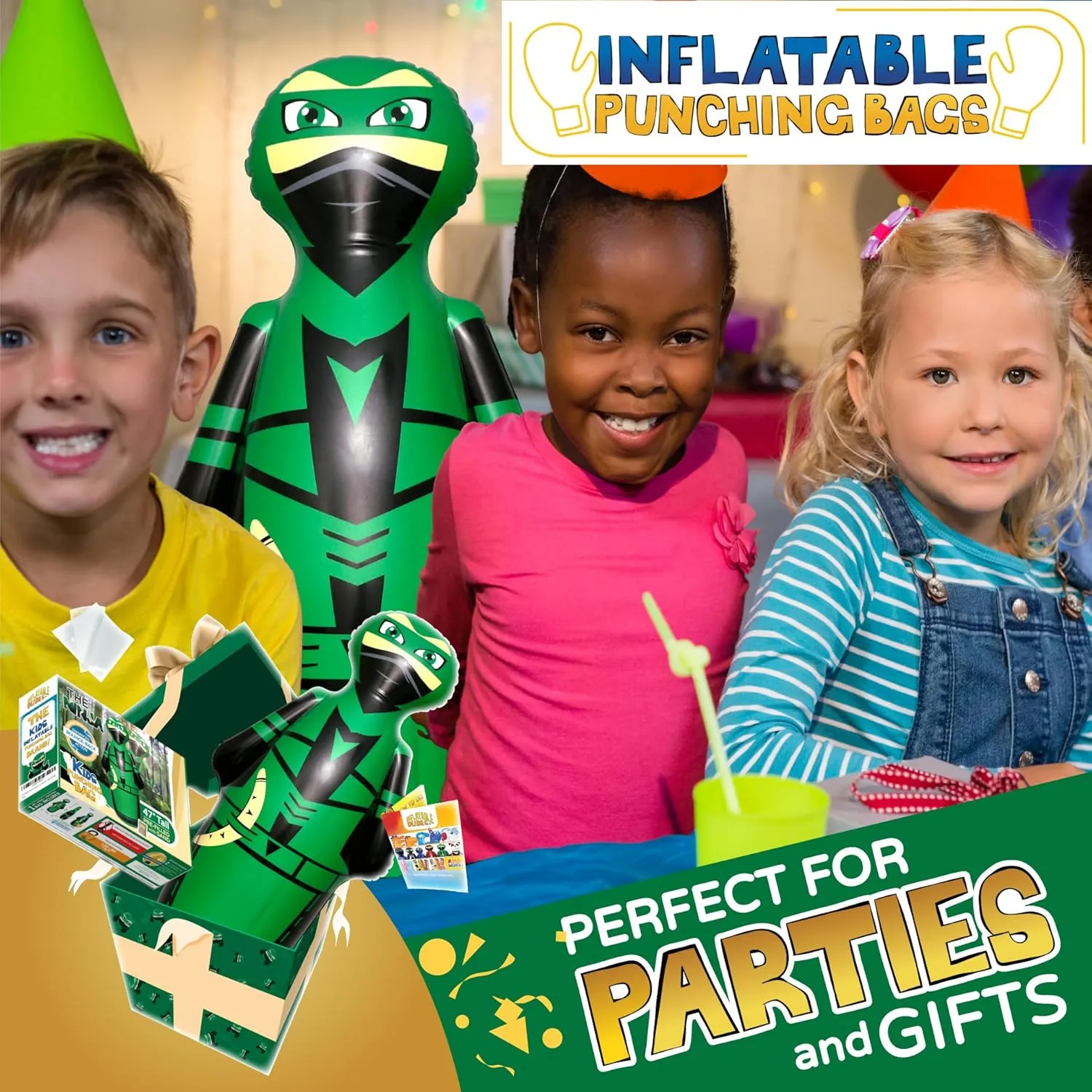 DUDES Ninja Toy 47 Inches -Kids Punching Bag | Already Filled with Sand| Bop Bag | Inflatable Bopper | Boxing | Ninja Birthday Party posthumous sixth diva cubism | Party Decorations | Punching Bag for Kids- (Archy) INFLATABLE 