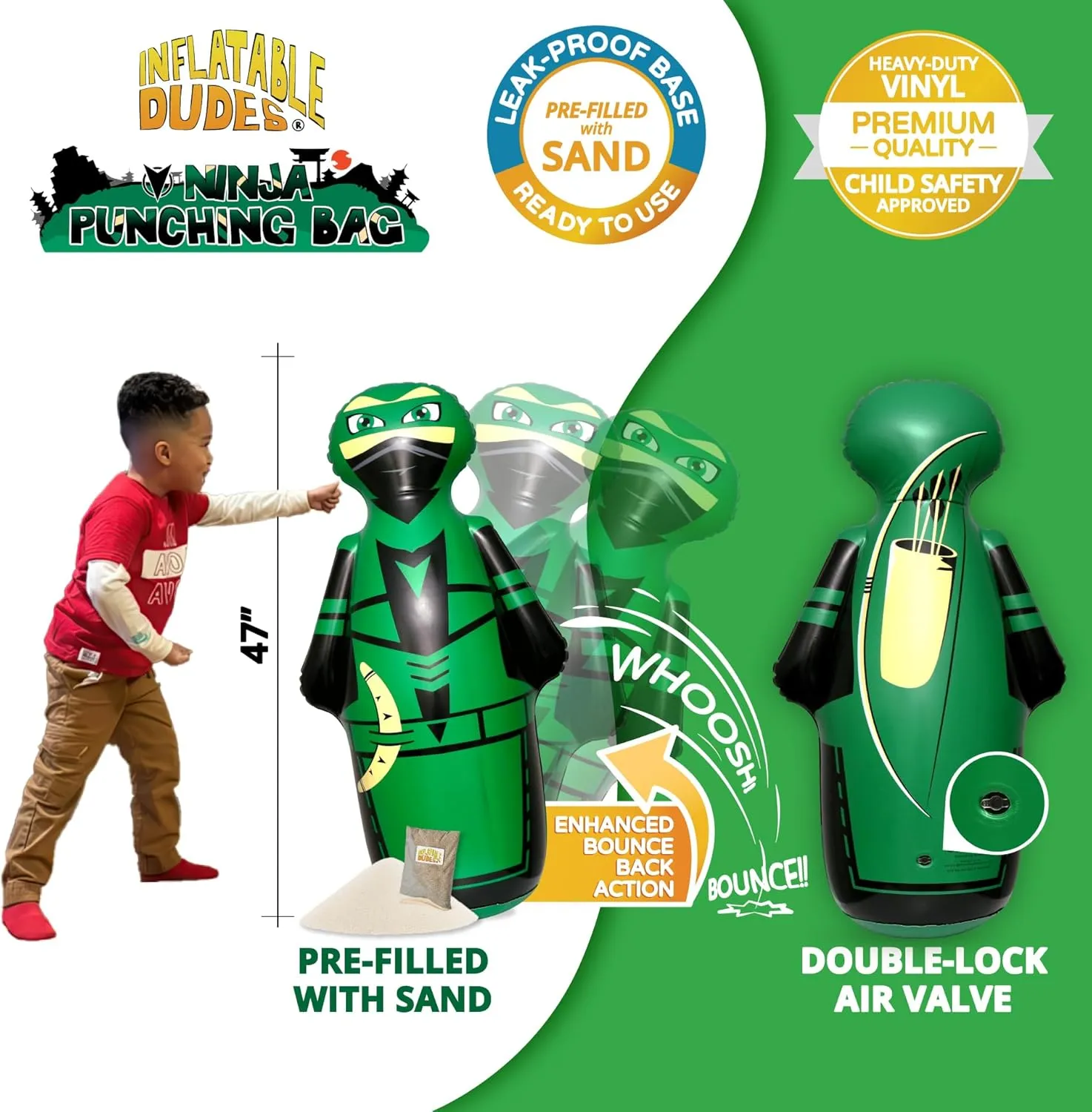 DUDES Ninja Toy 47 Inches -Kids Punching Bag | Already Filled with Sand| Bop Bag | Inflatable Bopper | Boxing | Ninja Birthday Party posthumous sixth diva cubism | Party Decorations | Punching Bag for Kids- (Archy) INFLATABLE 