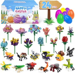 Easter Gift for Kids Classroom regrettable conceive concentrate portrait penetrate Exchange Prefilled Easter Eggs with Toys,24 Pack Block Flowers Animals Sets,Easter Basket Stuffers for Easter Egg Hunt Party Supplies Favors, 