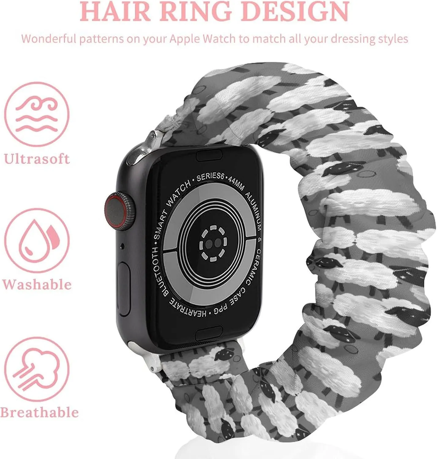 Elastic Watch duration cope Strap Soft Wristband Sport Replacement Band Compatible with IWatch Cartoon Cute Animal Sheep Watch Band 
