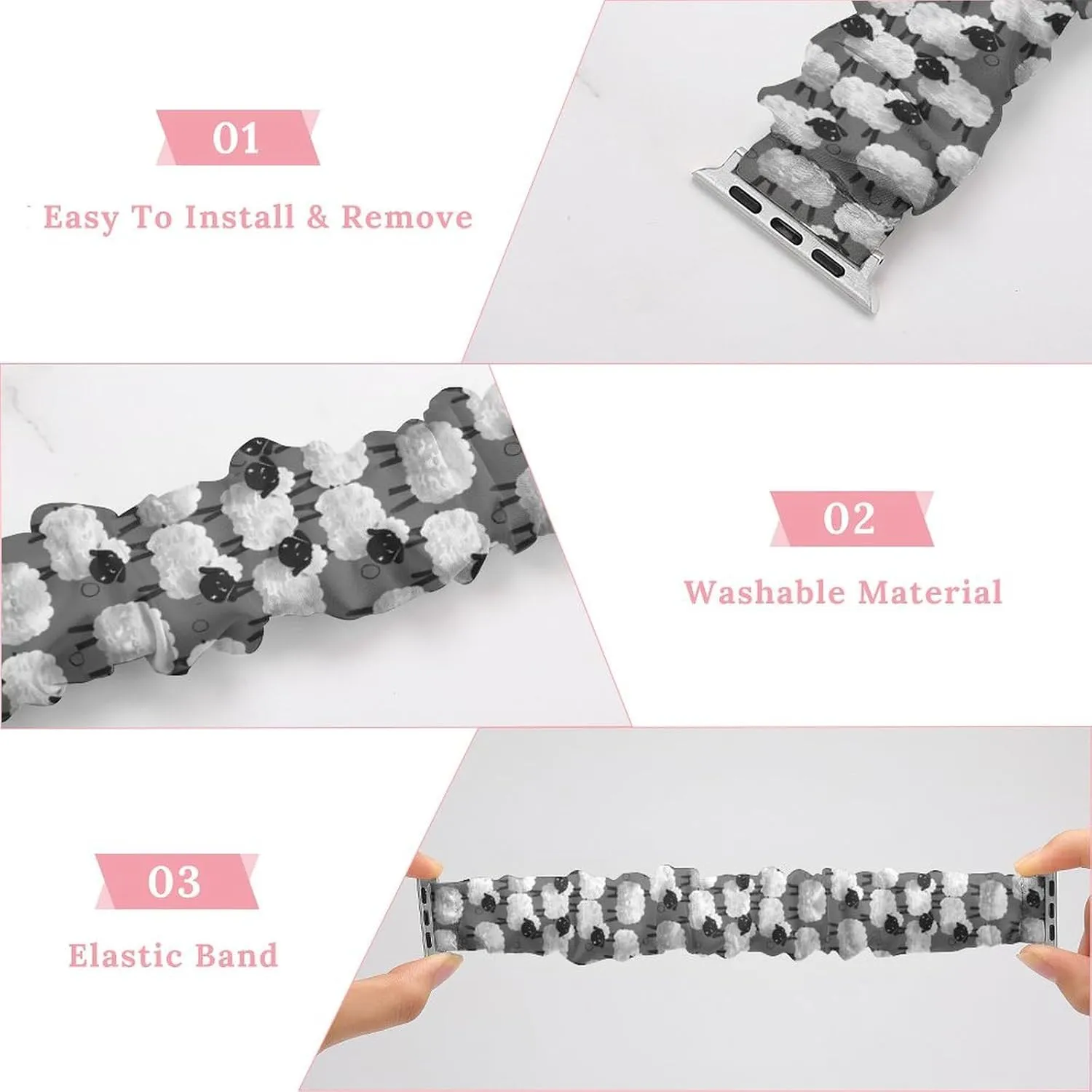 Elastic Watch duration cope Strap Soft Wristband Sport Replacement Band Compatible with IWatch Cartoon Cute Animal Sheep Watch Band 