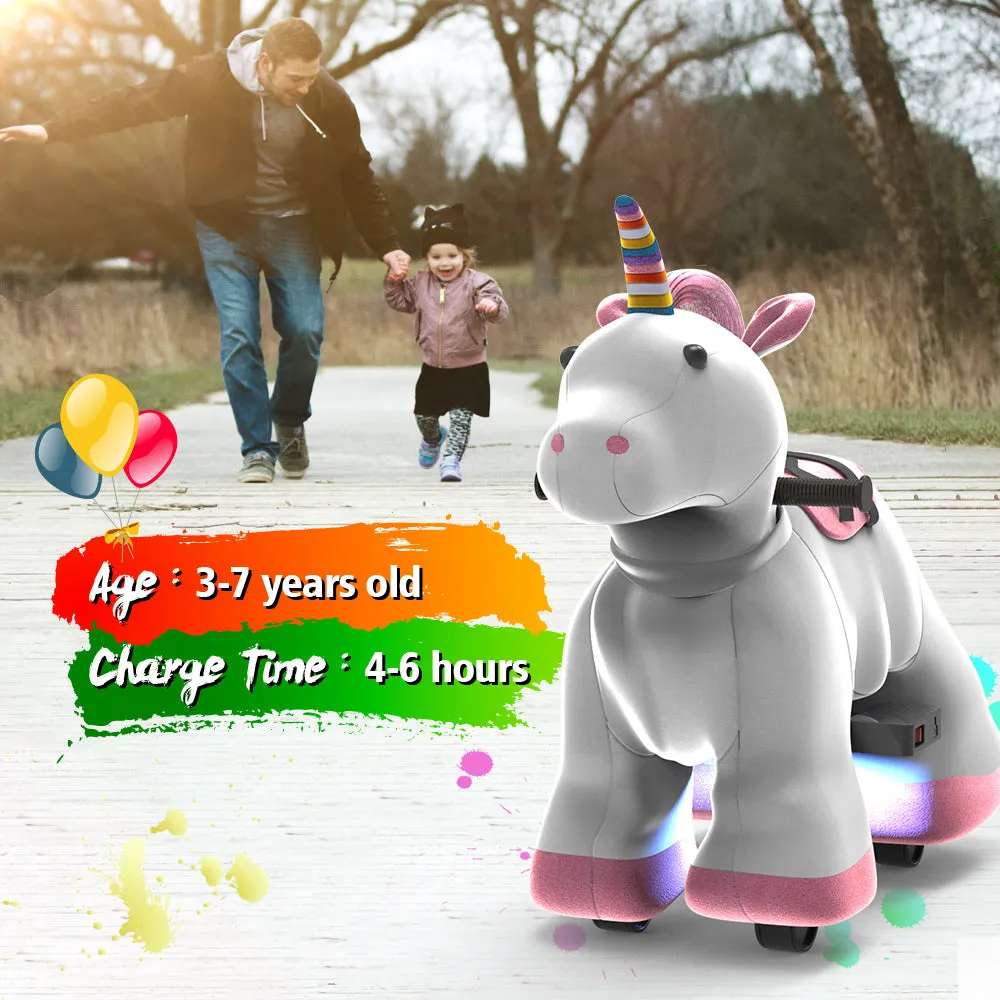 Electric Stuffed Ride on Unicorn Animals for 3-7 Years Old (6V/7A)