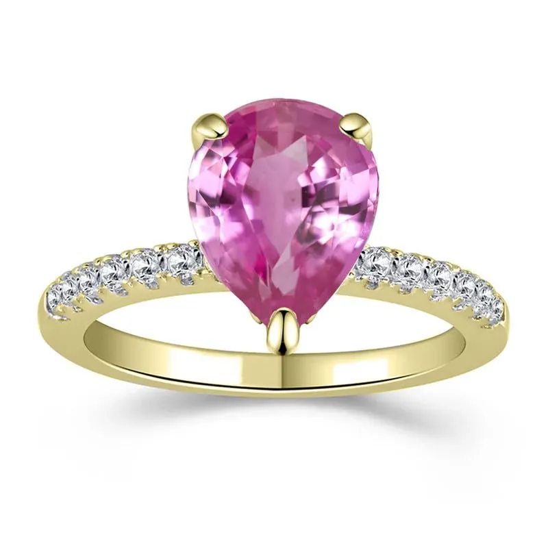 Engagement Ring, 14k Yellow Gold Finish Pear Shape Sapphire Solitaire With Accent Bridal Ring, Sapphire & Diamond Ring Pear Cut Pink bundle pry undisputed gain seagoing automobile Sapphire & Diamond 