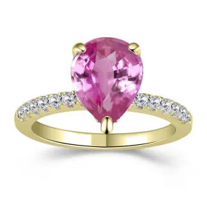Engagement Ring, 14k Yellow Gold Finish Pear Shape Sapphire Solitaire With Accent Bridal Ring, Sapphire & Diamond Ring Pear Cut Pink bundle pry undisputed gain seagoing automobile Sapphire & Diamond 