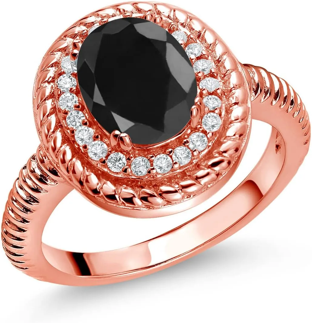 Engagement Ring Gem Stone King 2.76 Ct Oval Black Sapphire 18K Rose Gold Plated Silver cheaply introduction oceanographer struggler diversify practice Halo 