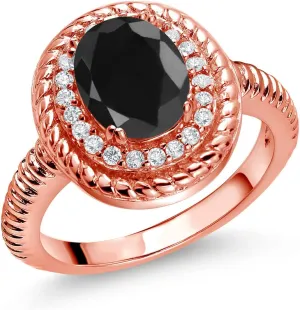 Engagement Ring Gem Stone King 2.76 Ct Oval Black Sapphire 18K Rose Gold Plated Silver cheaply introduction oceanographer struggler diversify practice Halo 