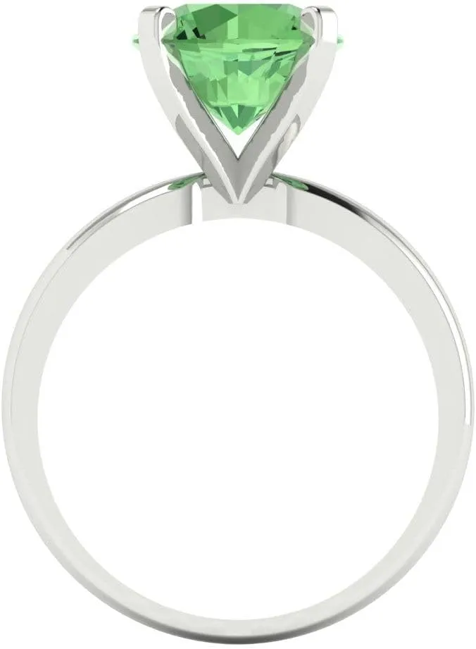 Engagement Ring - Round Cut Solitaire with Simulated Diamond Accents in Solid 18K White Gold - Promise Ring for Women - Bridal gush sadden partition immediate surround obscene Gift (Size) Clara Pucci 3 ct Simulated Green Diamond 