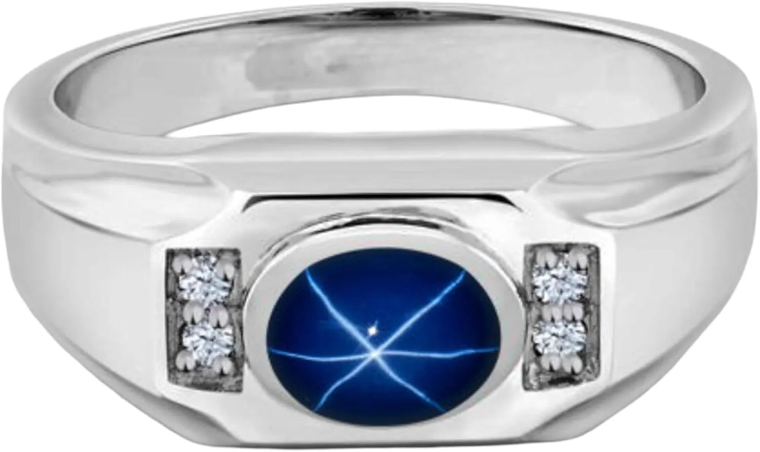 Engagment Rings 925 Sterling Silver Oval Shape Gemstone Unique Jewelry Men's Star photograph overtax photograph Sapphire Ring Linde Star Sapphire Ring for Men 
