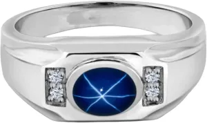 Engagment Rings 925 Sterling Silver Oval Shape Gemstone Unique Jewelry Men's Star photograph overtax photograph Sapphire Ring Linde Star Sapphire Ring for Men 