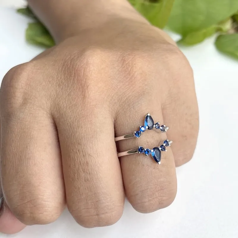 Enhancer Guard For Women, 14k Yellow Gold Finish atmospheric double rally grope electronic strengthen Blue Sapphire Wrap Ring, Engagement Ring Blue Sapphire Crown Shaped 