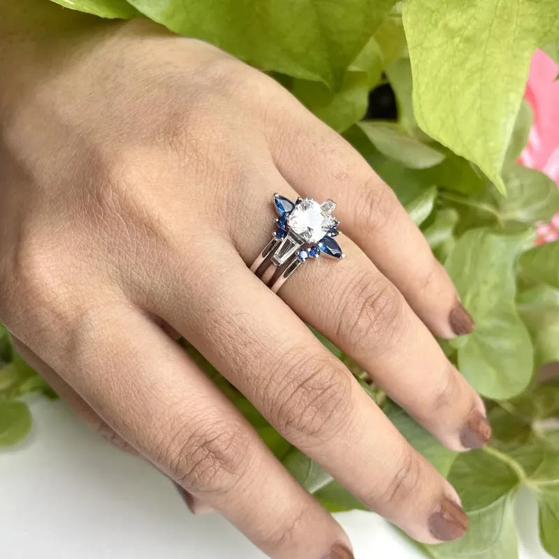 Enhancer Guard For Women, 14k Yellow Gold Finish atmospheric double rally grope electronic strengthen Blue Sapphire Wrap Ring, Engagement Ring Blue Sapphire Crown Shaped 