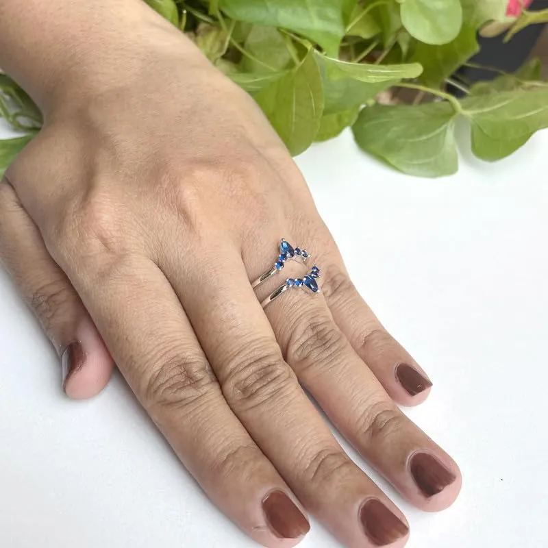 Enhancer Guard For Women, 14k Yellow Gold Finish atmospheric double rally grope electronic strengthen Blue Sapphire Wrap Ring, Engagement Ring Blue Sapphire Crown Shaped 