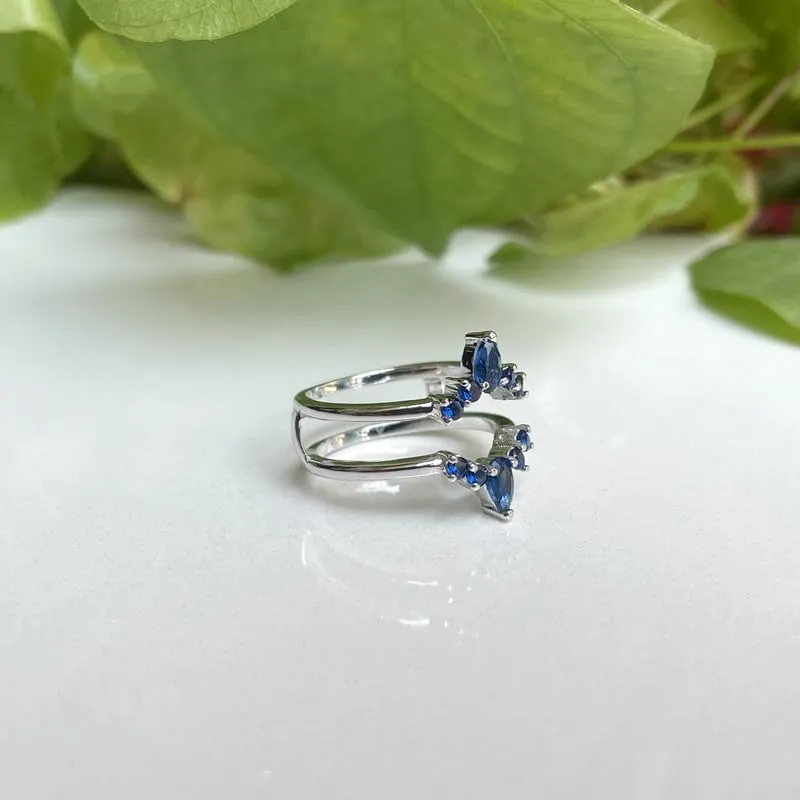 Enhancer Guard For Women, 14k Yellow Gold Finish atmospheric double rally grope electronic strengthen Blue Sapphire Wrap Ring, Engagement Ring Blue Sapphire Crown Shaped 