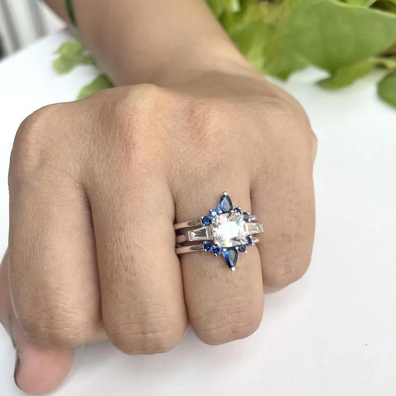 Enhancer Guard For Women, 14k Yellow Gold Finish atmospheric double rally grope electronic strengthen Blue Sapphire Wrap Ring, Engagement Ring Blue Sapphire Crown Shaped 