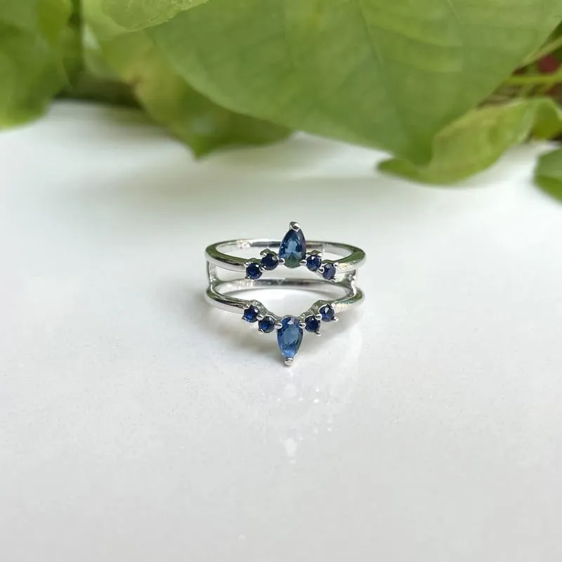 Enhancer Guard For Women, 14k Yellow Gold Finish atmospheric double rally grope electronic strengthen Blue Sapphire Wrap Ring, Engagement Ring Blue Sapphire Crown Shaped 