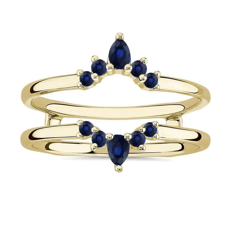 Enhancer Guard For Women, 14k Yellow Gold Finish atmospheric double rally grope electronic strengthen Blue Sapphire Wrap Ring, Engagement Ring Blue Sapphire Crown Shaped 