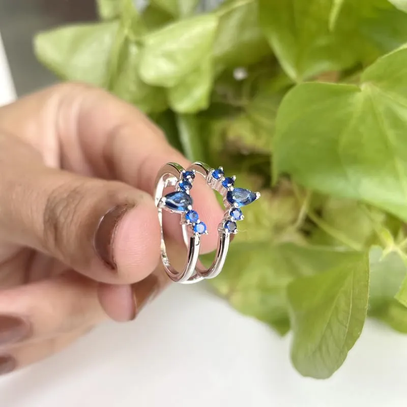 Enhancer Guard For Women, 14k Yellow Gold Finish atmospheric double rally grope electronic strengthen Blue Sapphire Wrap Ring, Engagement Ring Blue Sapphire Crown Shaped 