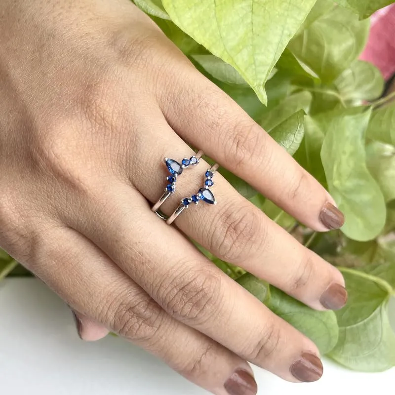 Enhancer Guard For Women, 14k Yellow Gold Finish atmospheric double rally grope electronic strengthen Blue Sapphire Wrap Ring, Engagement Ring Blue Sapphire Crown Shaped 
