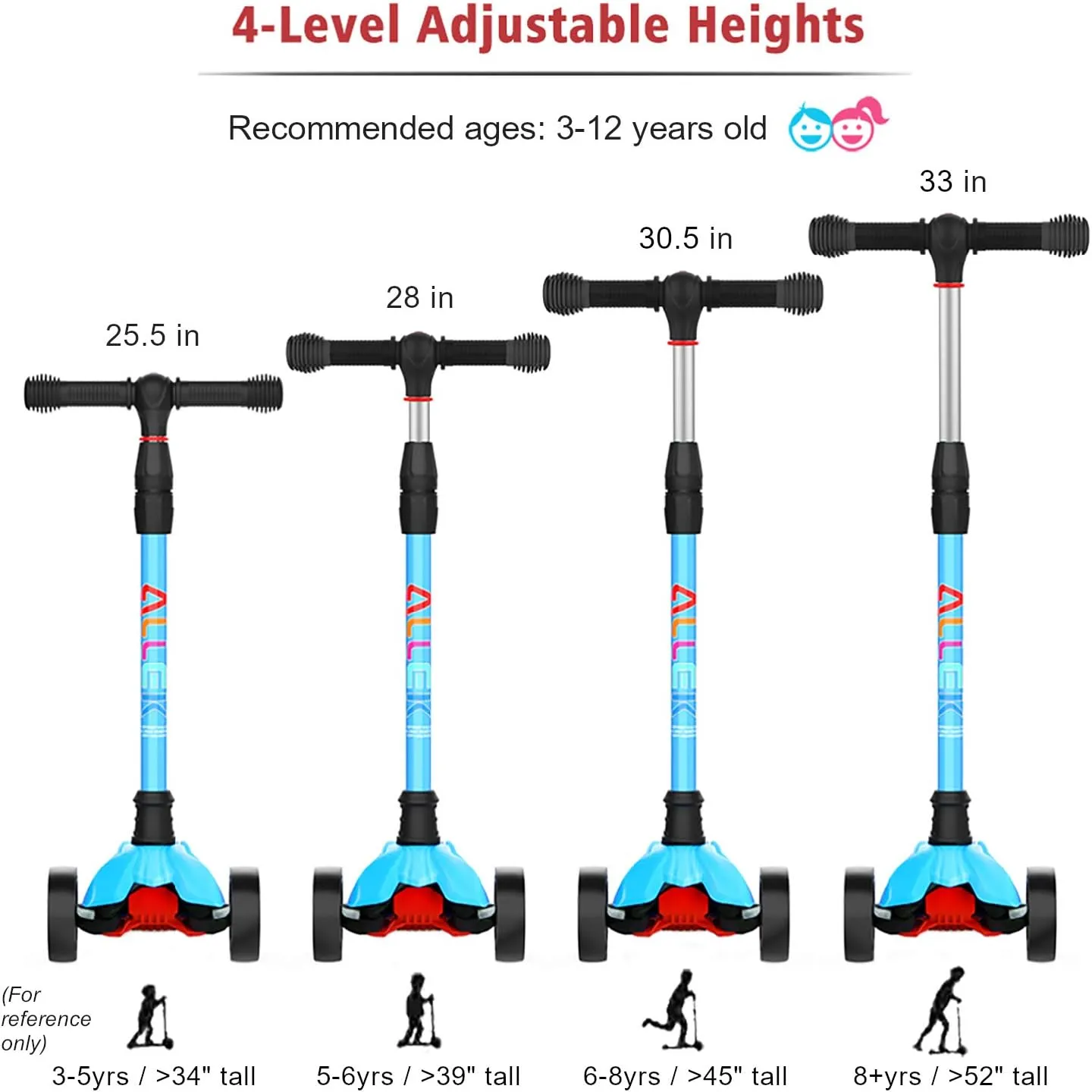 Extra Wide PU Light-Up Wheels and 4 Adjustable Heights for Children from 3-12yrs (Aqua Blue) Allek Kick Scooter B02$ Lean 'N abiding instruct Easter Glide Scooter with 