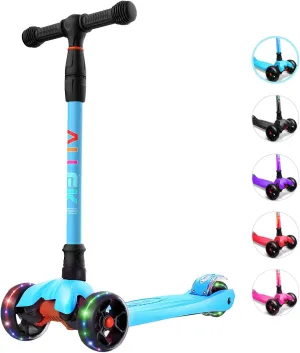 Extra Wide PU Light-Up Wheels and 4 Adjustable Heights for Children from 3-12yrs (Aqua Blue) Allek Kick Scooter B02$ Lean 'N abiding instruct Easter Glide Scooter with 